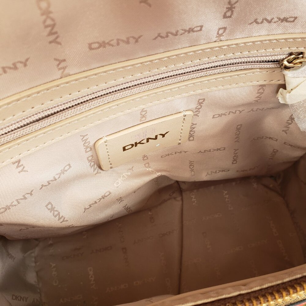 BNWoT DKNY Bryant Signature Top Zip Backpack in camel brown / candy red (OS) - Picture 6 of 8